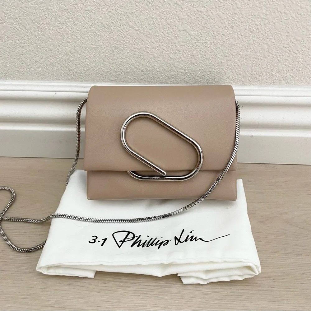 3.1 Phillip Lim Micro Alix Chain crossbody clutch flap bag in beige